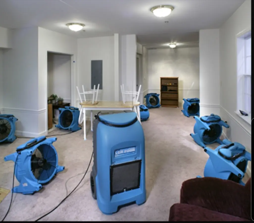 Air movers and dehumidifier setup for Water Damage Restoration in Pound Ridge